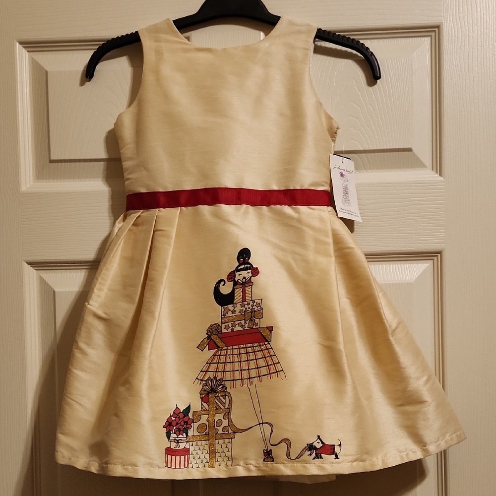 NWT fiveloaves twofish champagne-colored dress with Christmas shopper, lined